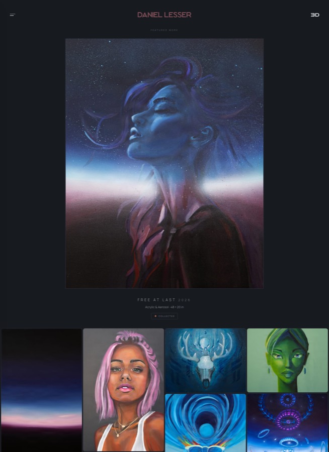A dense grid of one artist's whole collection, held in one place