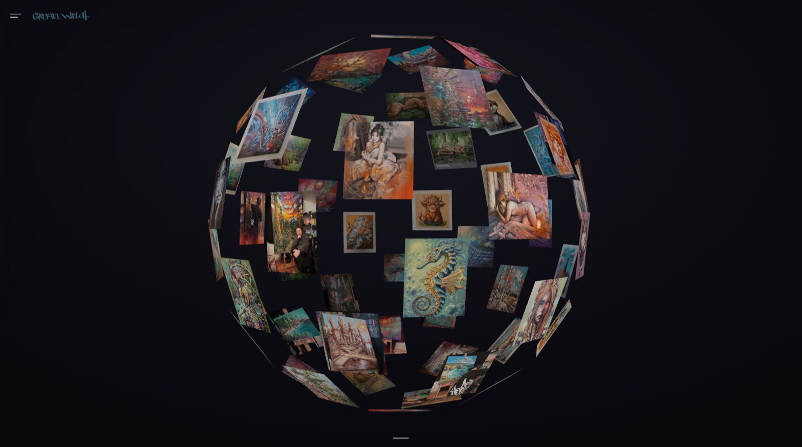 The Room in its sphere formation, a globe of paintings